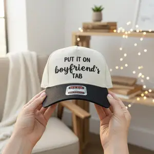 Put It On Boyfriend's Tab Embroidered Hat: Personalized Gift for Girlfriend, Two Tone Baseball Cap, Funny Sarcastic Script Headwear