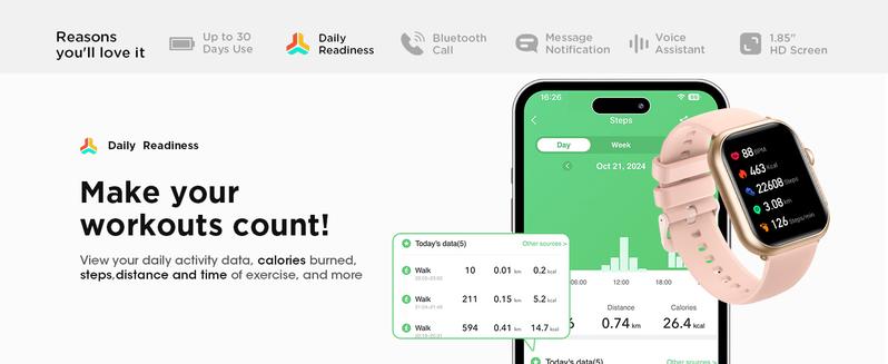 Smart Watch Pro for Women & Men with 30 Days+ Battery Life Heart Rate SpO2 Sleep Monitor 120 Sports Modes IP68 Waterproof Fitness Tracker Call & Message Notifications 1.85" Touchscreen Customizable Watch Faces Wristwatch Digital