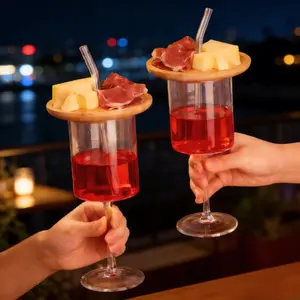 Wine Glass with Charcuterie Topper and Straw Wine Appetizer Plates for Family Gatherings Girl's Night Valentine's Day White Elephant Gift