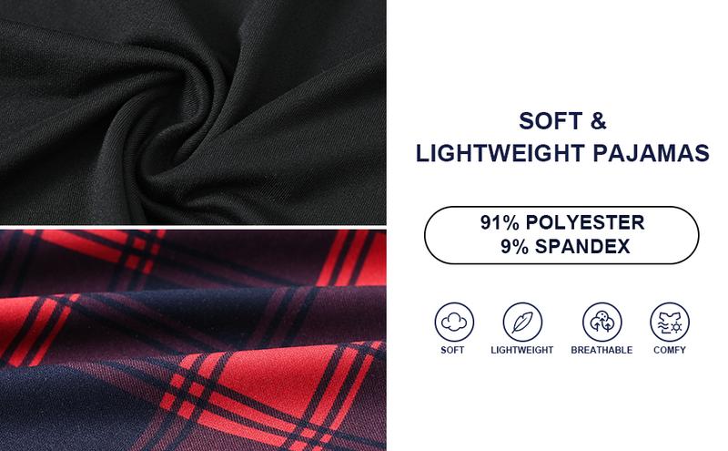 MoFiz Men's Pajamas Plaid Sets Sleepwear Long Sleeve Shirts and Pants Lightweight Soft Mens Pjs Lounge Set with Pockets