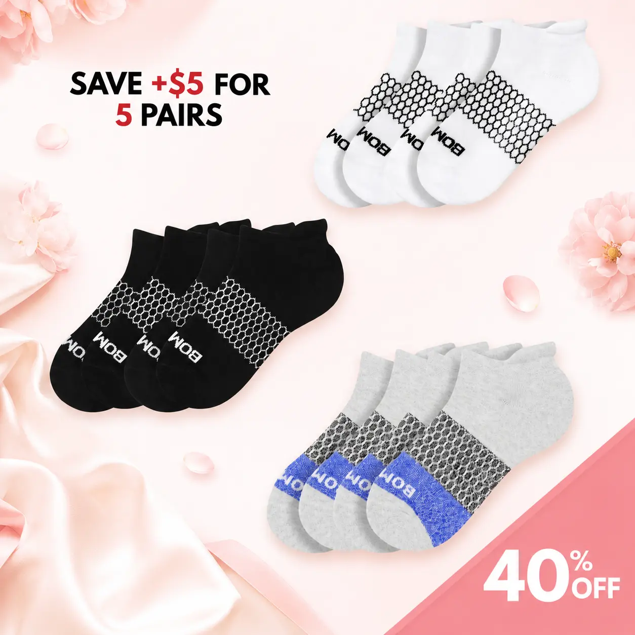 Pack 3/5 Bombas Ankle Socks, Cushioned Footbed & Honeycomb Arch Support, Seamless Toe, Blister Tab, Soft Cotton Blend, Size S, M, L, Women's Men's Daily wear