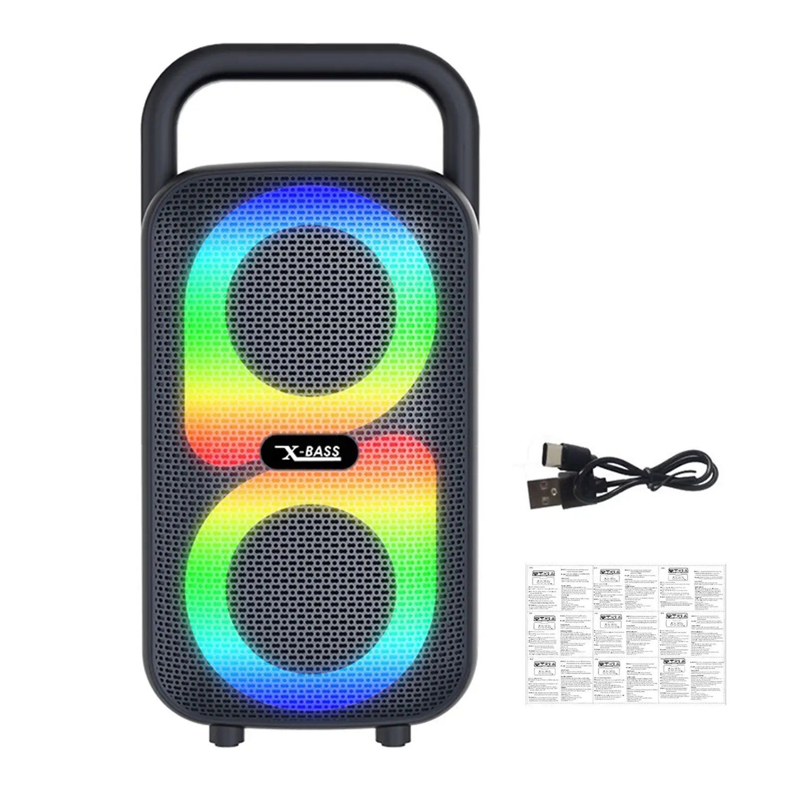 Portable Large Plastic Boombox Speakers with Handle, TWS Pairing, Loud Stereo Audio, Wireless Subwoofer, Amplifier, Built-in Lights for Party, Outdoor Camping