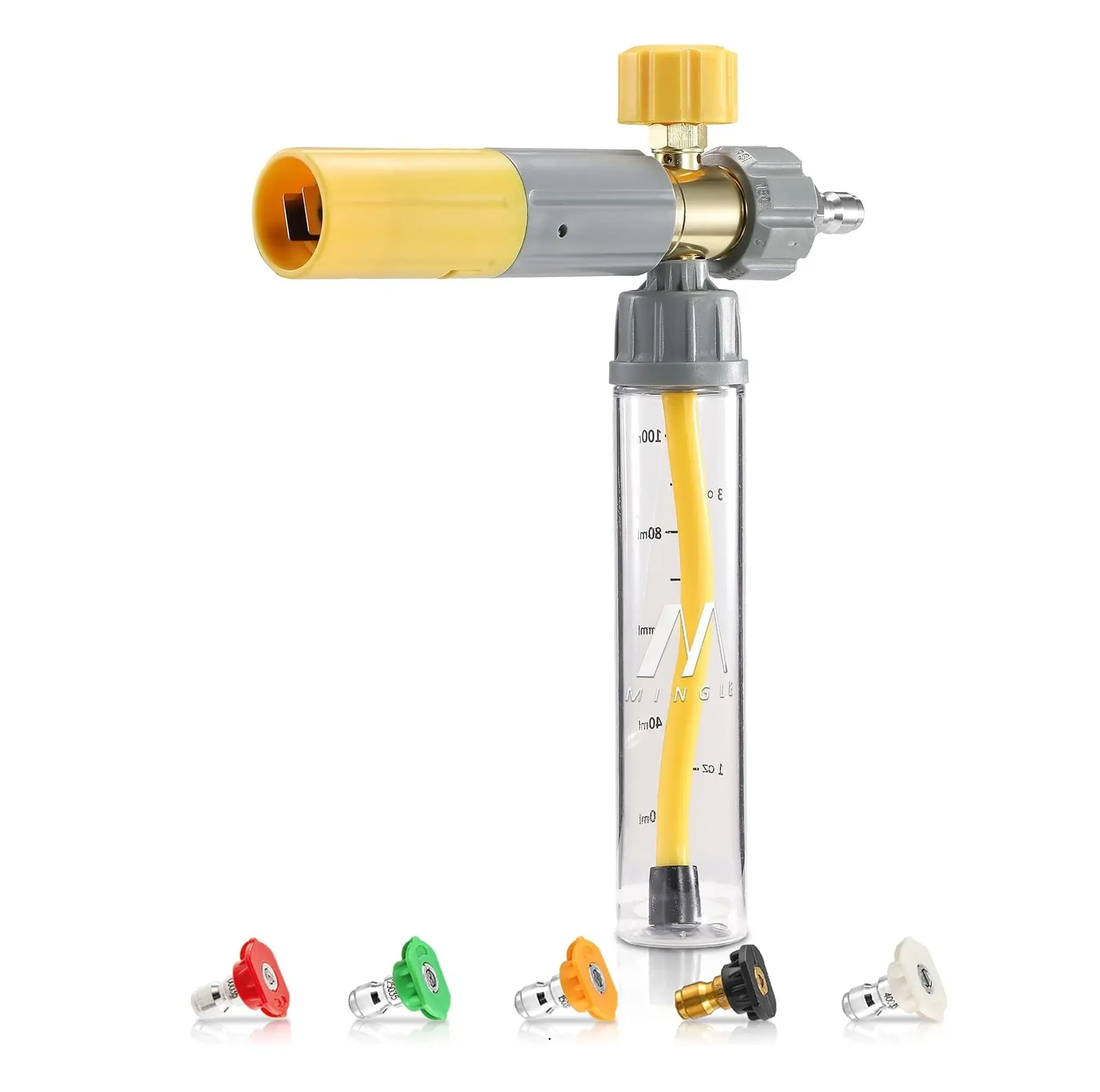 M MINGLE Mini Foam Cannon - 1/4" Quick Connect Pressure Washer Accessory with 5 Nozzle Tips, Thick Foam Car Wash High Pressure Sprayer for Patio Cleaning, Father's Day Gift, High Pressure Spray