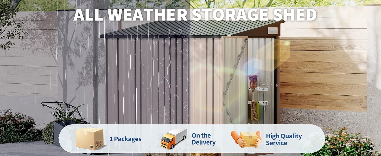 【GARVEE】4x8ft Metal Outdoor Lean-To Storage Shed featuring a heavy-duty garden utility design with metal wall side, built for durability and weather resistance, ideal for outdoor storage needs