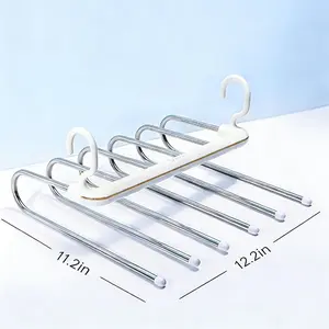 6-Layer Multifunctional Pants Hanger, Stainless Steel Rack, Space Saving Storage and Organization for Wardrobe, Closet, Bedroom, Suitable for Pants, Jeans, Scarves, Towels, Ties