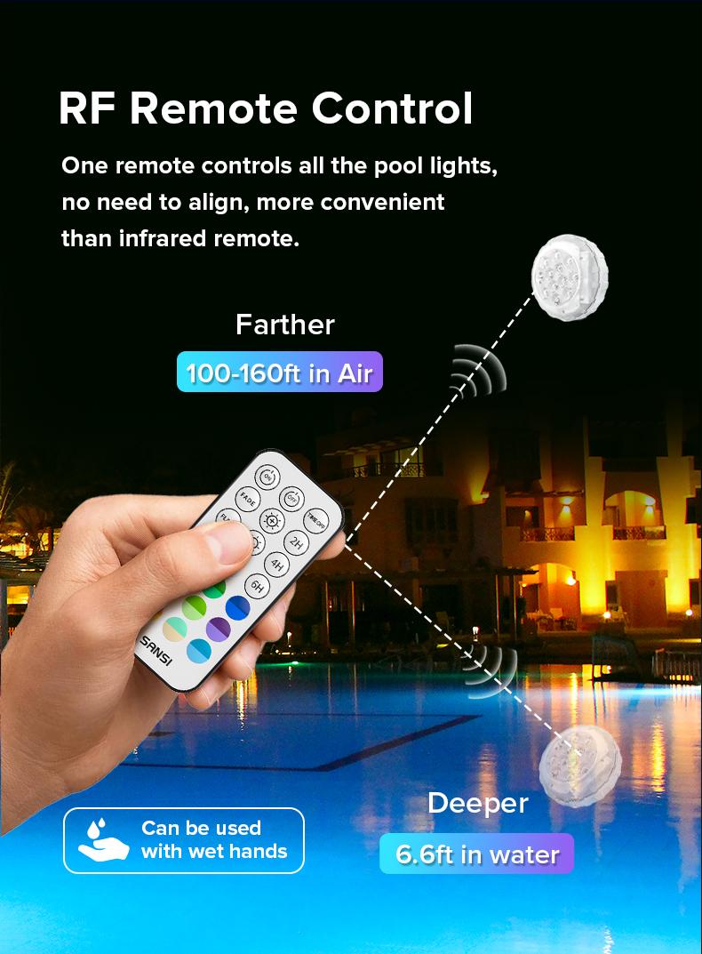 SANSI Poolside Light, Waterproof Color-Changing LED Light for Swimming Pool, Pond, Garden & Shower, Magnetic Mount, RF Remote, Battery-Powered Underwater Lighting Outdoor Decorative