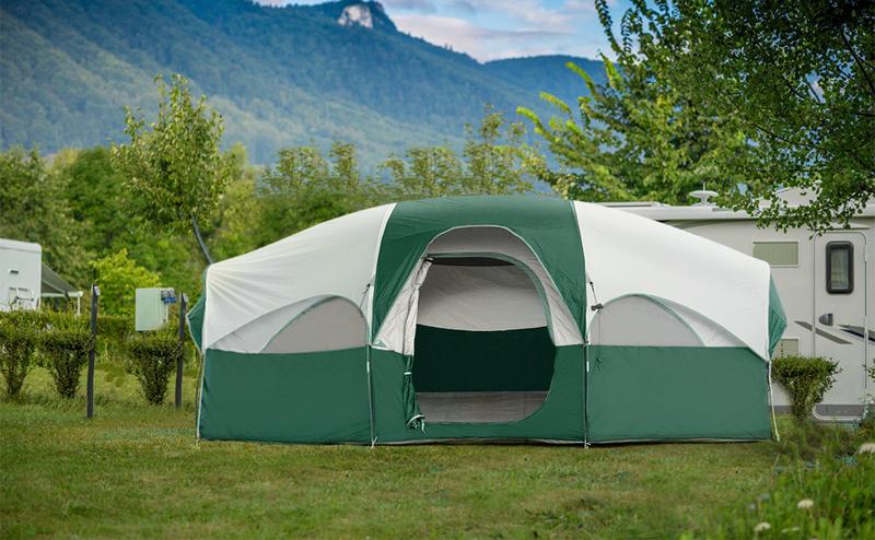 Tent 8 Person Camping Tents, Weather Resistant Family Tent, 5 Large Mesh Windows, Double Layer, Divided Curtain for Separated Room, Portable with Carry Bag