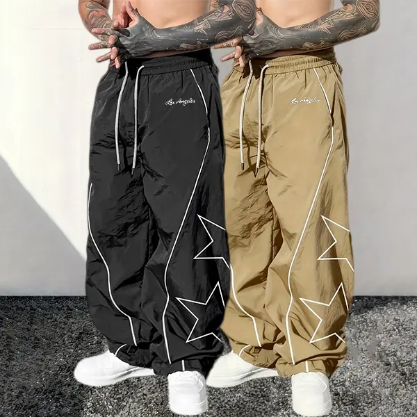 Men’s 2-Pack Loose Sweatpants – Elastic Drawstring Waist, Star Print, Essential for Street Sports and Hip-Hop Style, Streetwear Outfits, Baggy Sweatpants, Star Men's Pants