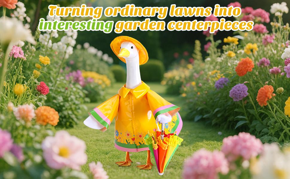 3 Pcs/Set Raincoat Porch Goose Outfits, Summer Lawn Goose Statue Raincoat Costume, Yard Goose Clothes Raincoats Umbrella Hat Outfit for 23" Statue Patio Garden Decoration