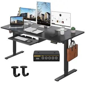 Electric height-adjustable desk with keyboard tray, ergonomic design, suitable for home or offices, standing  desk,computer desks, gaming desks, and Electronic game table.