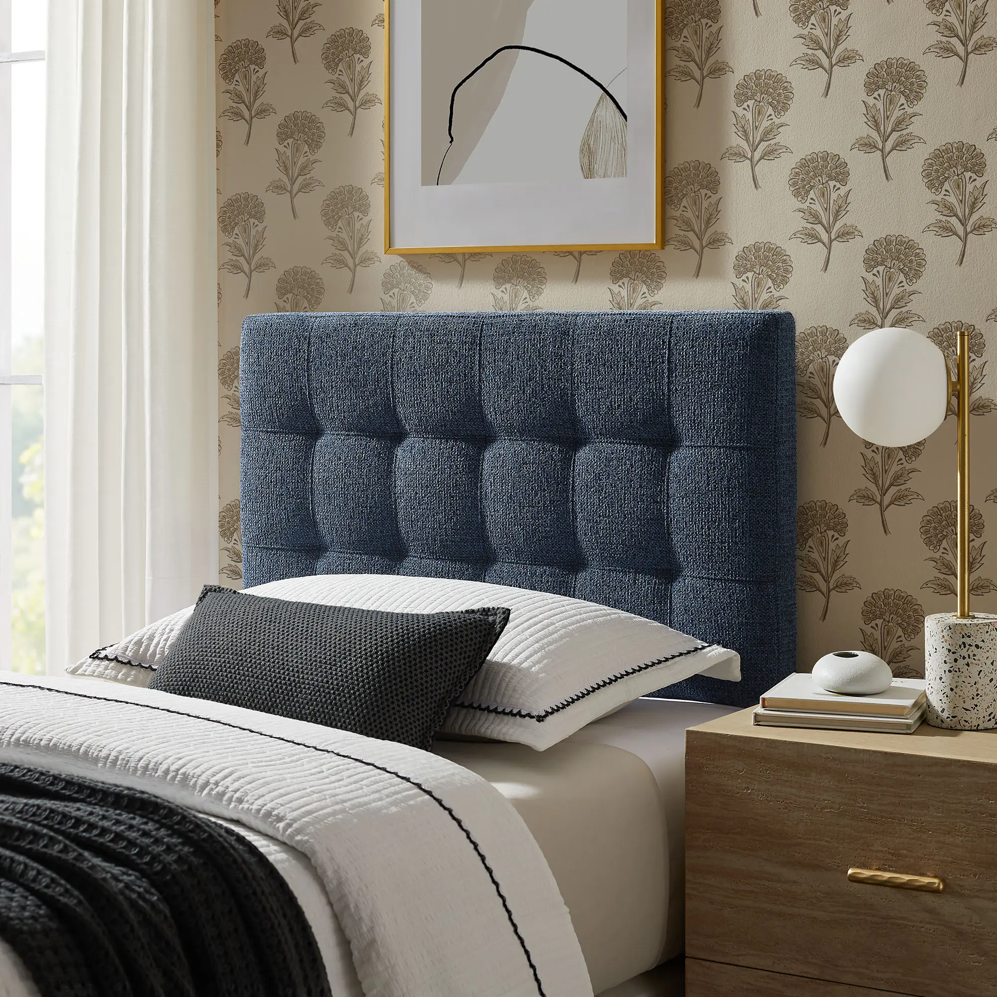 Lily Upholstered Twin Size Headboard in Navy