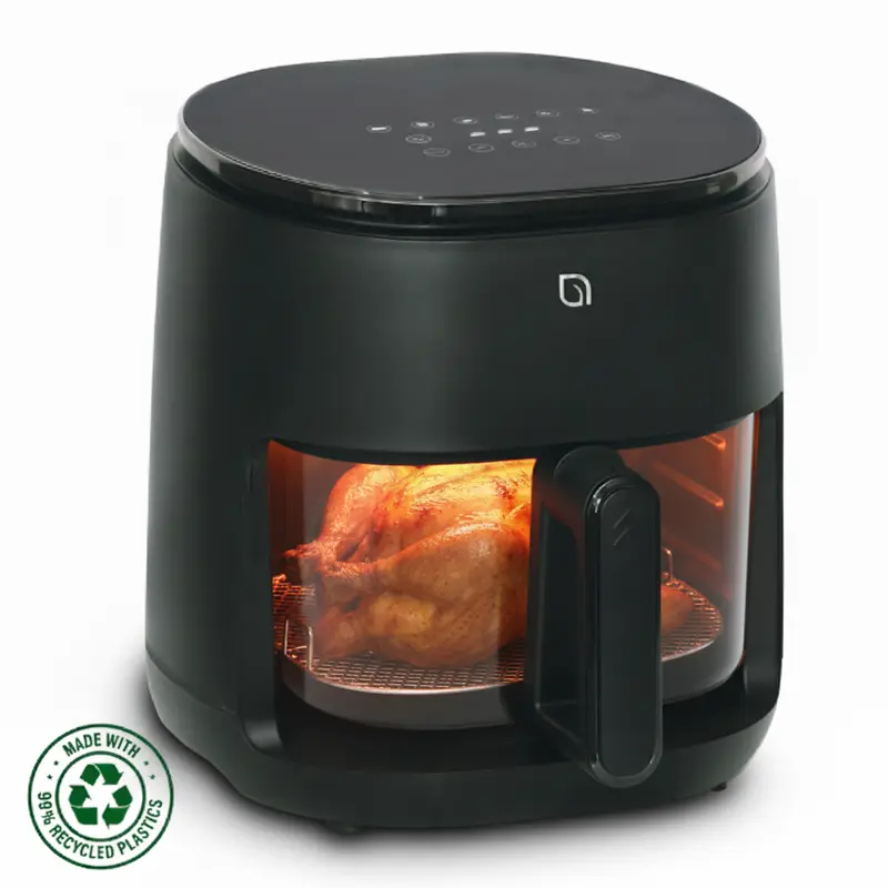 CookWithWillow 5QT Non-Toxic Air Fryer with Glass Bowl & Digital Display Large Touchscreen Oven 1500W Dishwasher Safe Eco-Friendly Recycled Plastic