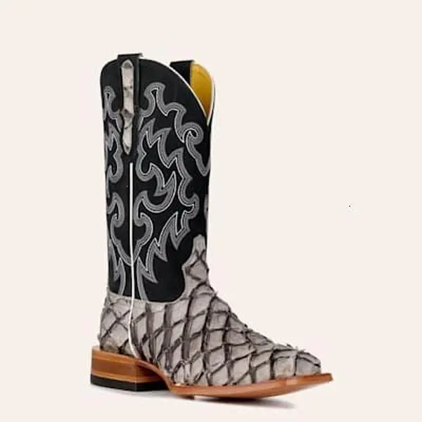 Cavender’s Men’s Wide Square Toe Western Cowboy Boots – Charcoal Gray & Black