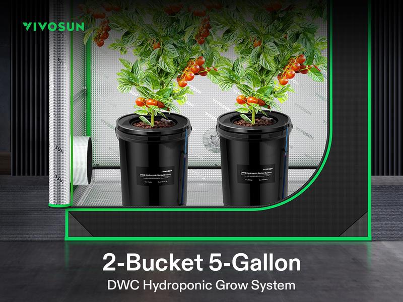 VIVOSUN DWC Hydroponics Grow System with Top Drip Kit, 5-Gallon Deep Water Culture, Recirculating Drip Garden System with Multi-Purpose Air Hose, Air Pump, and Air Stone (2 Buckets + Top Drip Kit)