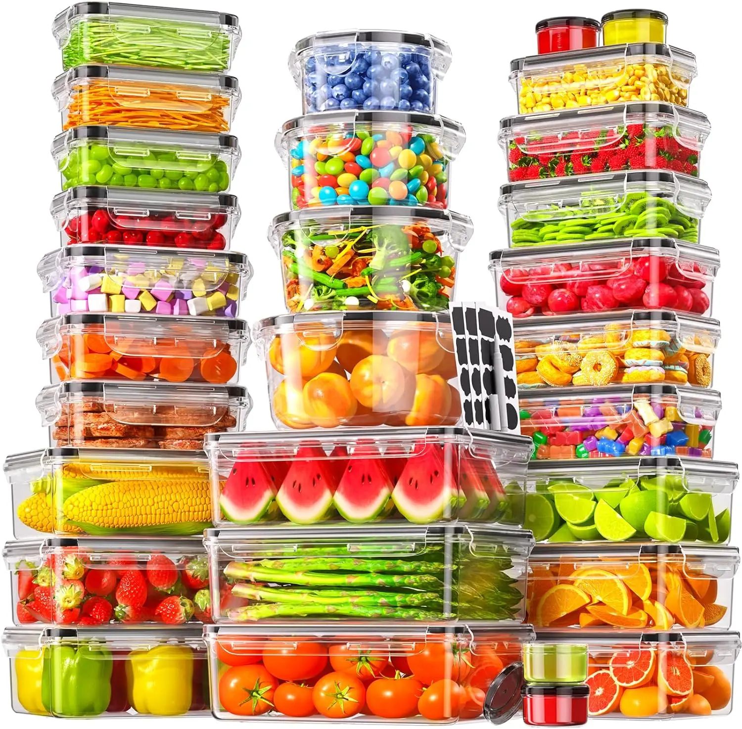 50 PCS Large Airtight Plastic Food Storage Containers, 25 Containers & Lids, Reusable Leak-Proof Stackable BPA-Free Snack Box with Silicone Lids, Transparent