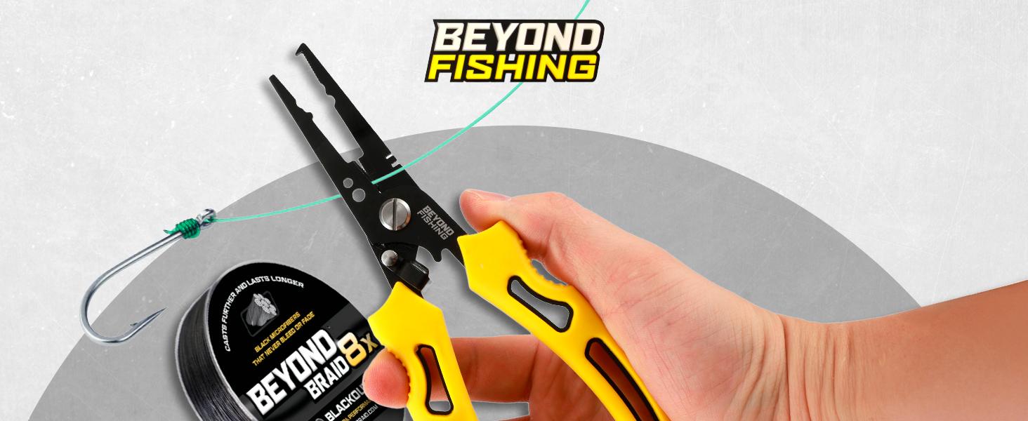 Beyond Fishing QuickRig 7 inch Fishing Pliers – Multifunction Stainless Steel Split Ring Pliers for Fishing with Line Cutter & Crimper – Corrosion Resistant & Spring Loaded Design