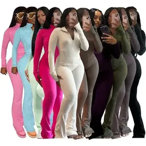 Women??s 2-Piece Lounge Set - Cozy Zip-Up Crop Jacket & Flare Pants Tracksuit - Stretchy Workout Outfit for Home, Gym & Streetwear SummerGiftGift