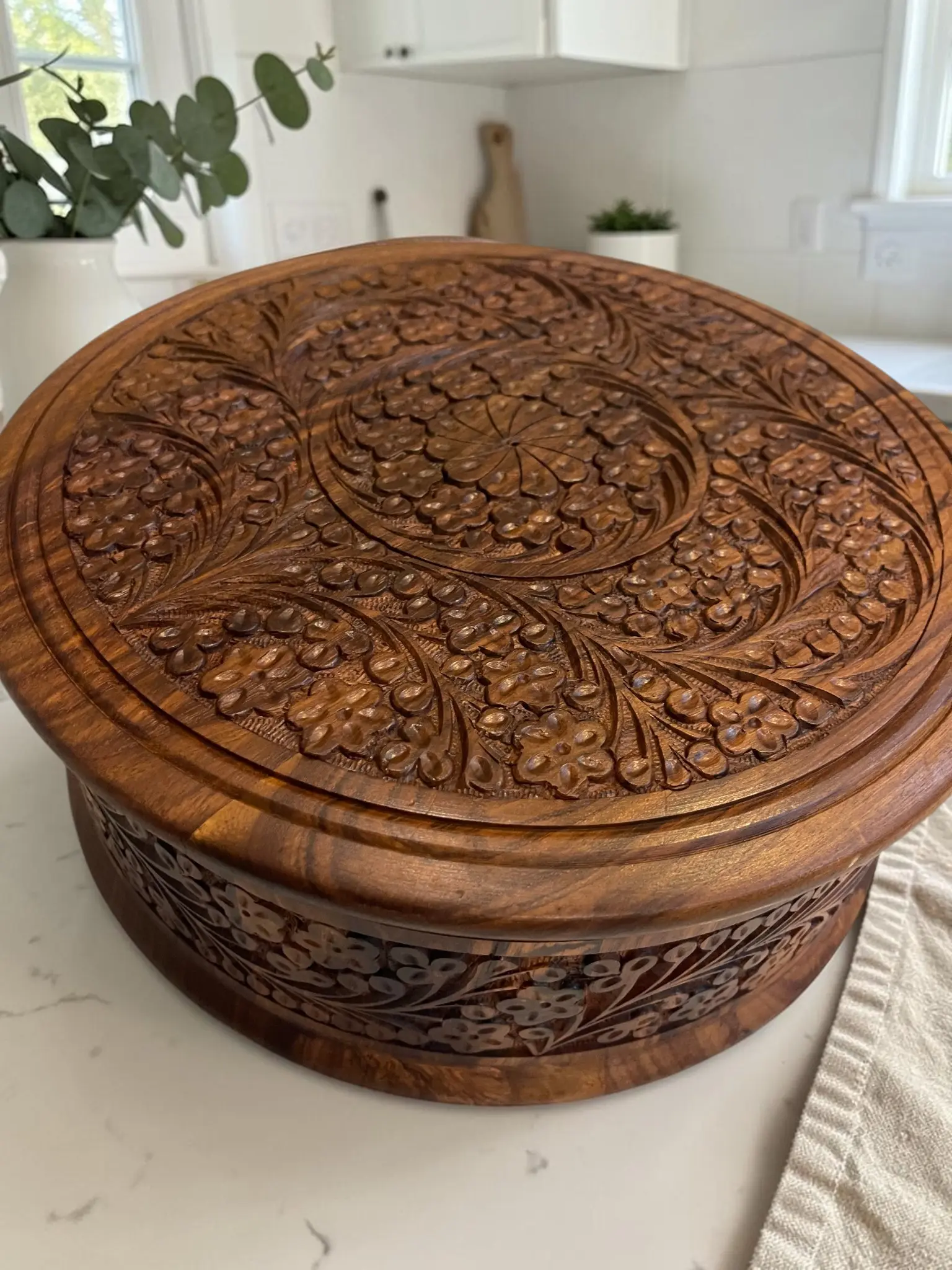 Large Handmade Wooden Bread Box with Lid, Carved Roti Storage Box, Rustic Kitchen Organizer, Farmhouse Countertop Decor Gift