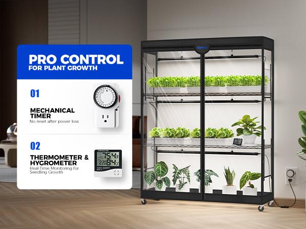 Barrina LP1200 Indoor Greenhouse with Grow Light, 4-Tier Plant Stand with 150W TX-S50 3.2FT 5000K, Full Spectrum Plant Shelf with Tent, Timer & Thermometer for Winter Seed Trays, 47.2 x 13.8 x 59.1IN