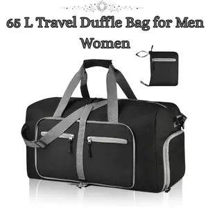 65L Large Foldable Travel Duffel Bag for Men Women, Waterproof Gym Bag with Shoe Compartment, Hanging Luggage Weekender Carry On Bag, Mother’s Day Gift, Father’s Day Gift (Black)