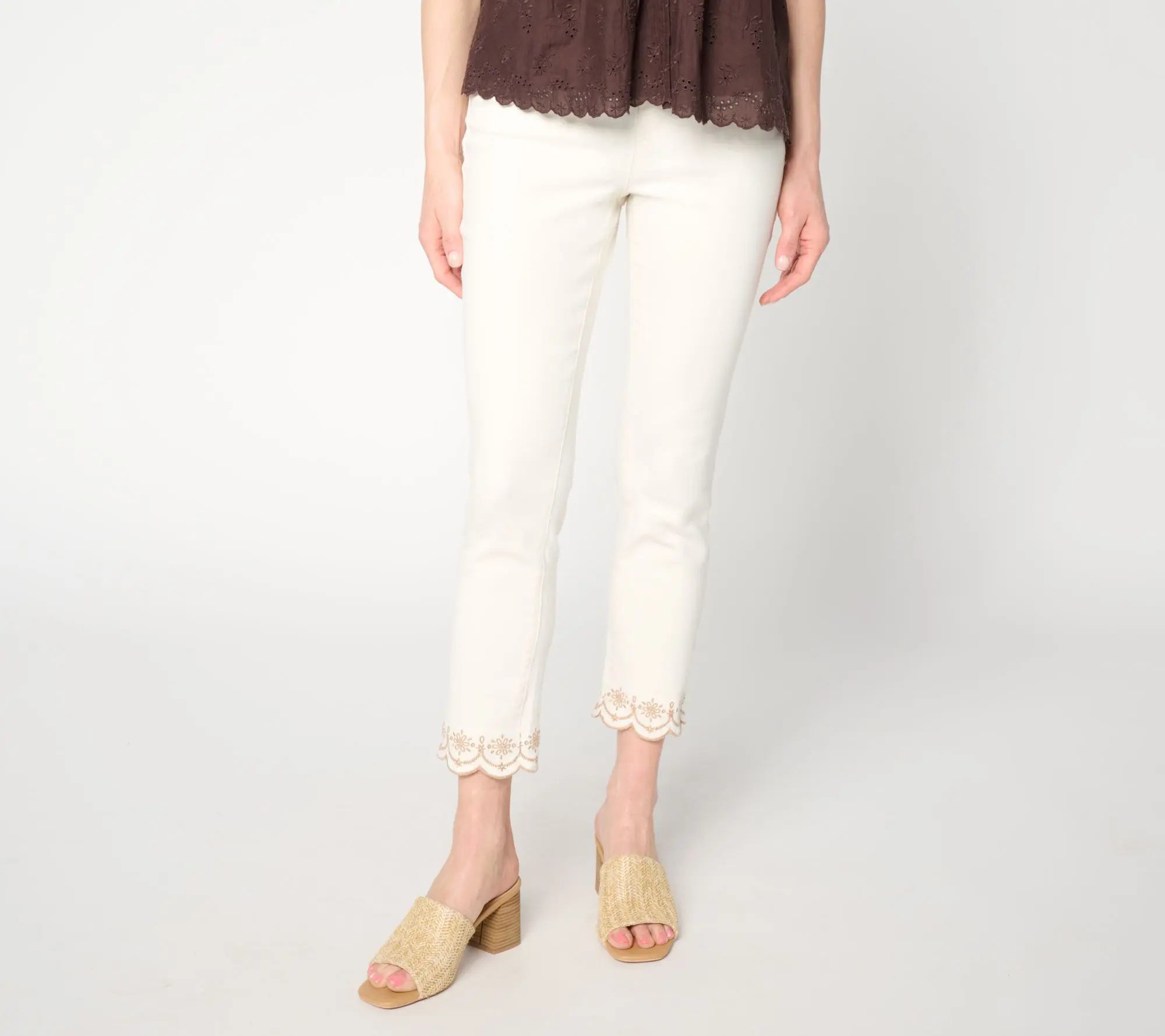 Ree by the Pioneer Woman Tall Cream Scallop Hem Ankle Jeans