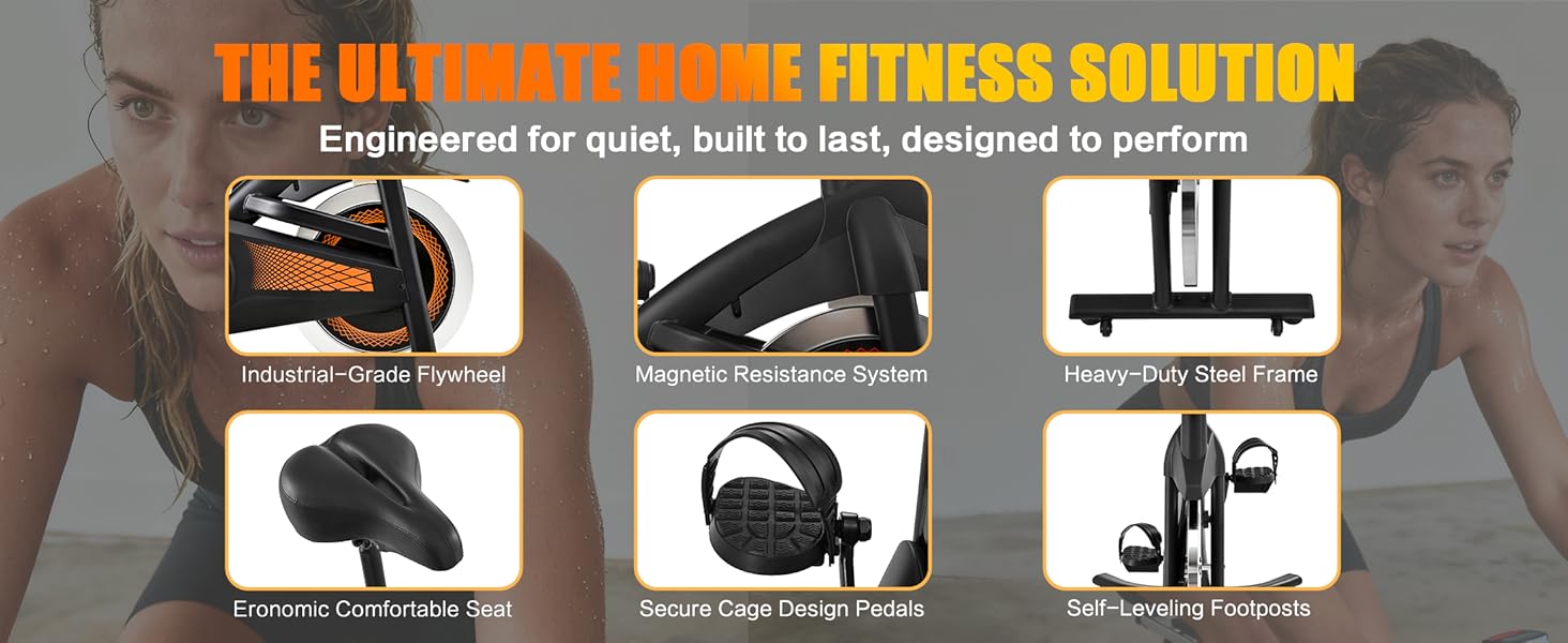 SAYGOGO Exercise Bike with Felt Brakes & Belt Transmission Stationary Bike for Home Use 300 lb Weight Capacity LED Display & Adjustable Seat Indoor Cycling Spin Bike Workout