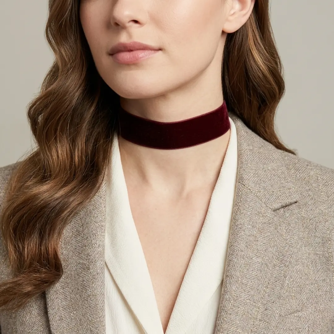 Burgundy Velvet Ribbon Choker Necklace 12" + 5" Extender