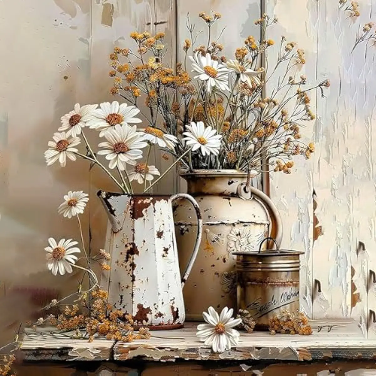 5D Full Drill Rustic Daisy Resin Diamond Art Kit - DIY Gem Art Stress Reliever for Adults, 12x16 in Home Wall Decor for Friends, Bathroom/Office Weddings/Birthdays Gifts (Toys & Hobbies, DIY Needlework), Kitchen