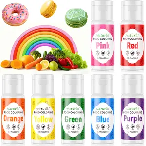 Natural Liquid Food Coloring 7×20ml Vibrant  Kit Plant Based Cake Decoration Dropper Bottles FD&C Dye Free for Baking Cake Cookie Buttercream Frosting Slime