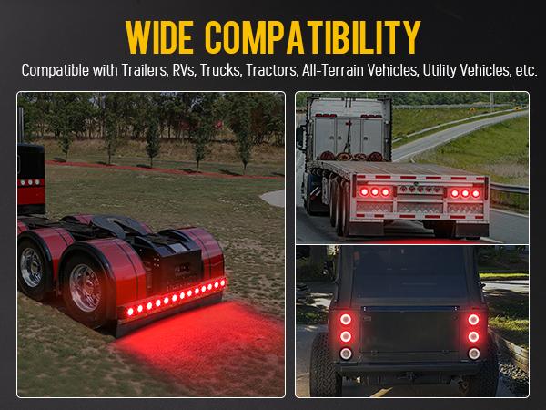 Partsam 4Pcs 4 Inch Round LED Trailer Tail Lights Red with Halo Glow Stop Turn Tail Running Lights 12-24V IP67 Waterproof