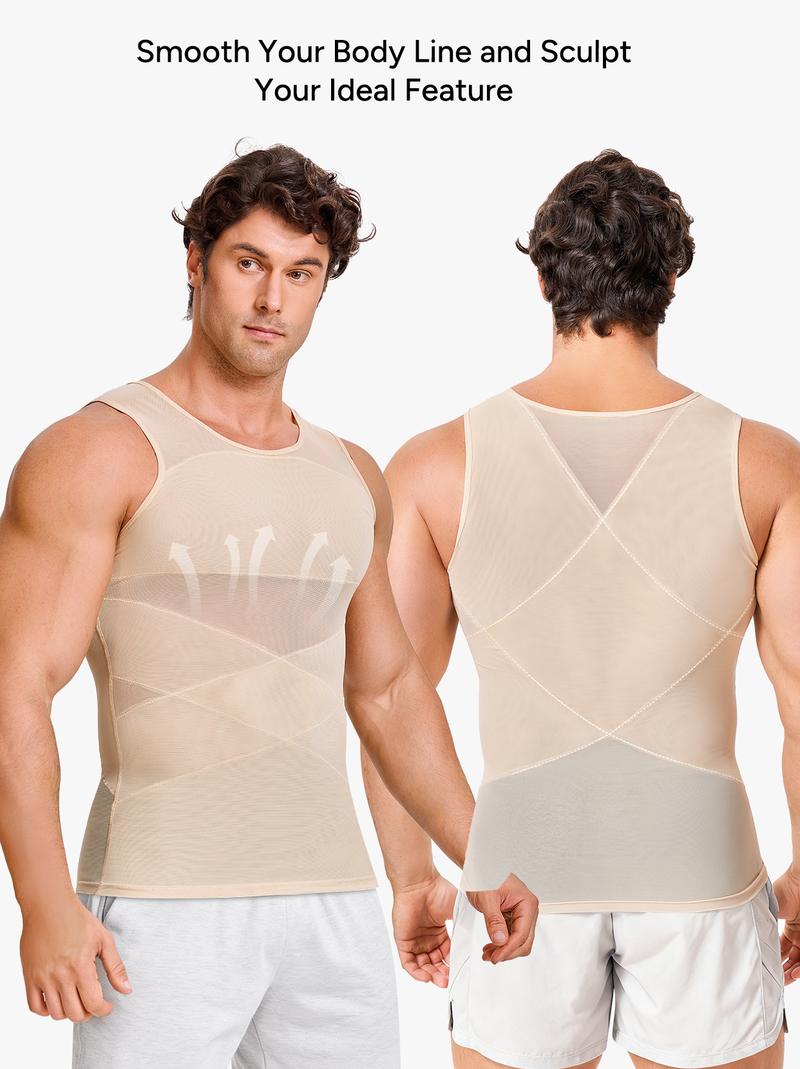 【Nebility】Men’s Mesh Fabric Breathable Compression Shapewear Vest – Slim-Fitting, High Elasticity, Seamless Menswear for Daily Wear Tummy Control