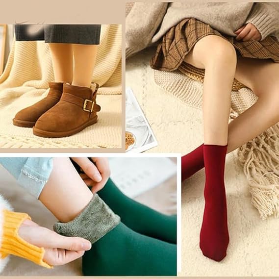 10pcs/5 Pairs Autumn Winter Socks for Women Thickened Fleece Lined Cold-Proof Warm Self-Heating Snow Socks Unisex Floor Socks Mid-Calf Socks