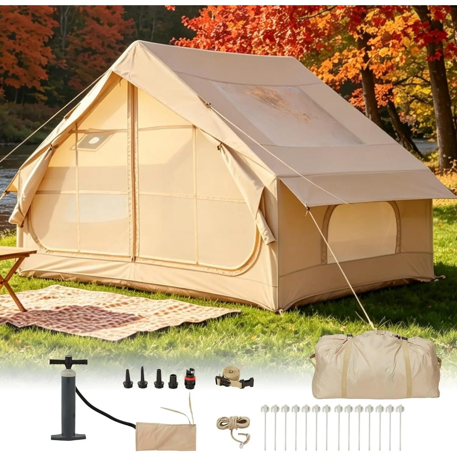 Garvee Quick Setup Inflatable Camping Tent – Large Family Glamping Shelter, Waterproof PU2000mm, Durable Oxford 210D, All-Season Outdoor Hiking & Festival Tent