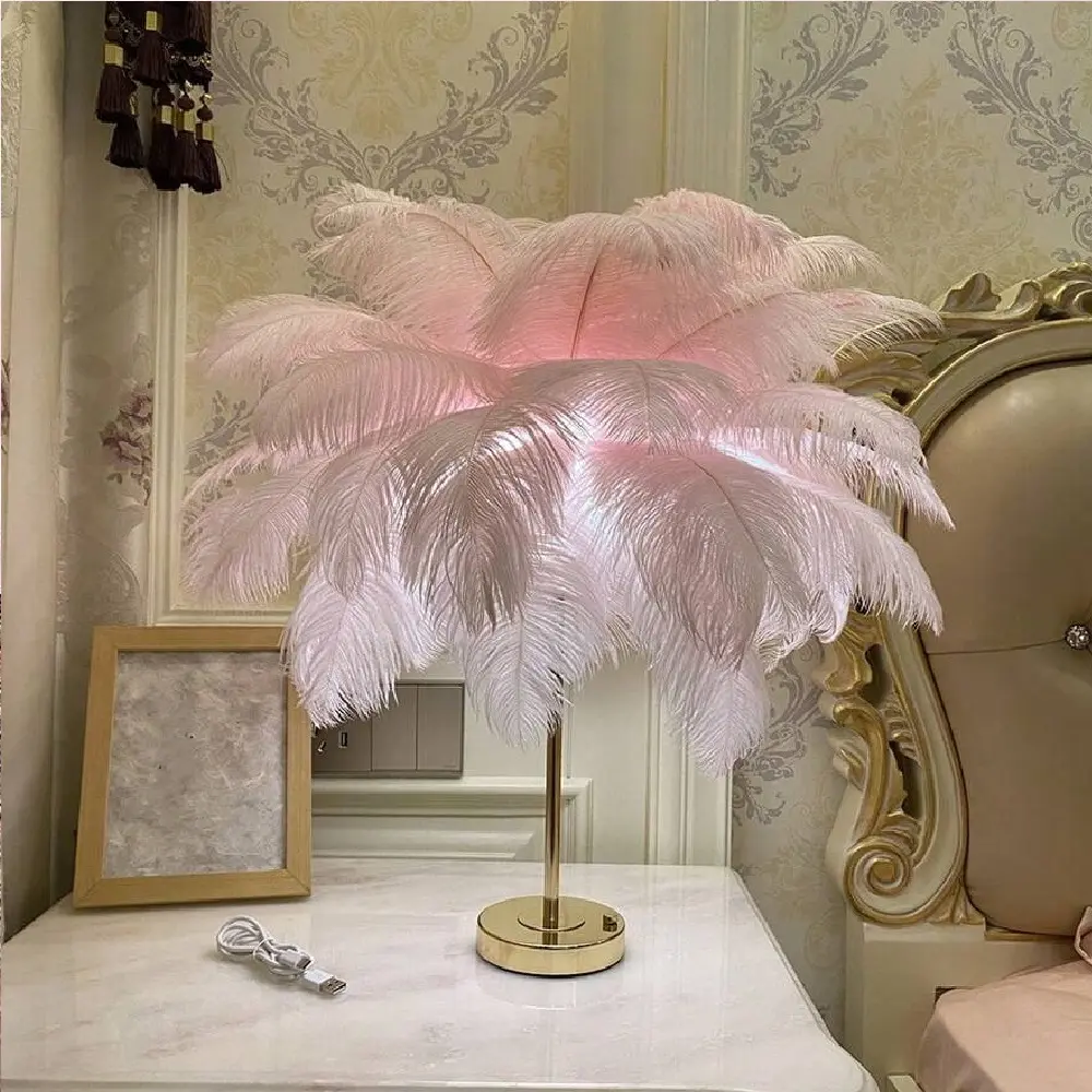 1PC Feather Table Lamp, A Warm And Romantic Gift For Home, Suitable For Home Decoration, Desk Lighting,Study, Living Room, Bedroom, And Other Settings, A Home Ambiance Light, White Feather Lamp, Dimmable, Artificial Feathers, Handcrafted Feathers