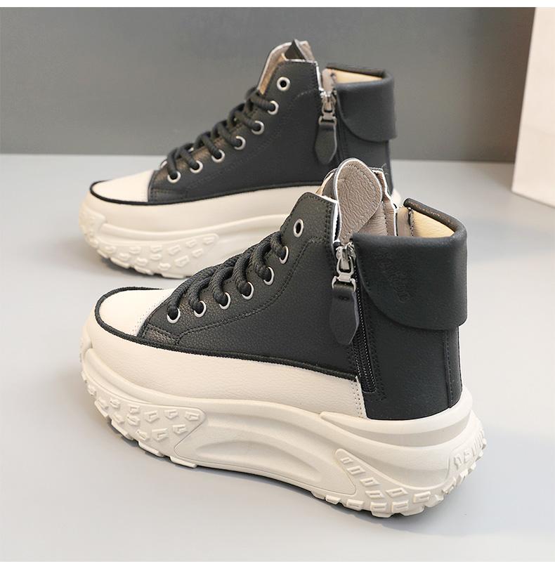 Spring and Autumn new arrival high-top shoes, round toe, thick sole for added height, soft sole, casual sneakers, street style white shoes.