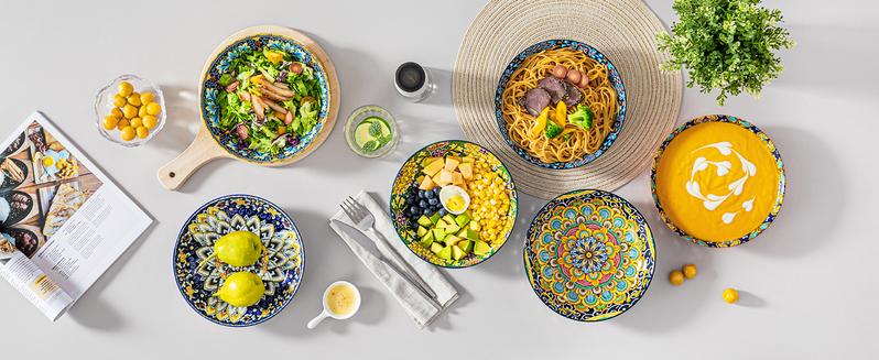 vancasso Pasta Bowls, Ceramic Salad Bowls of 6, 32 oz Large Corlorful Serving Bowls for Kitchen, Dishwasher & Microwave Safe Soup Bowls, Pasta Plates Tableware