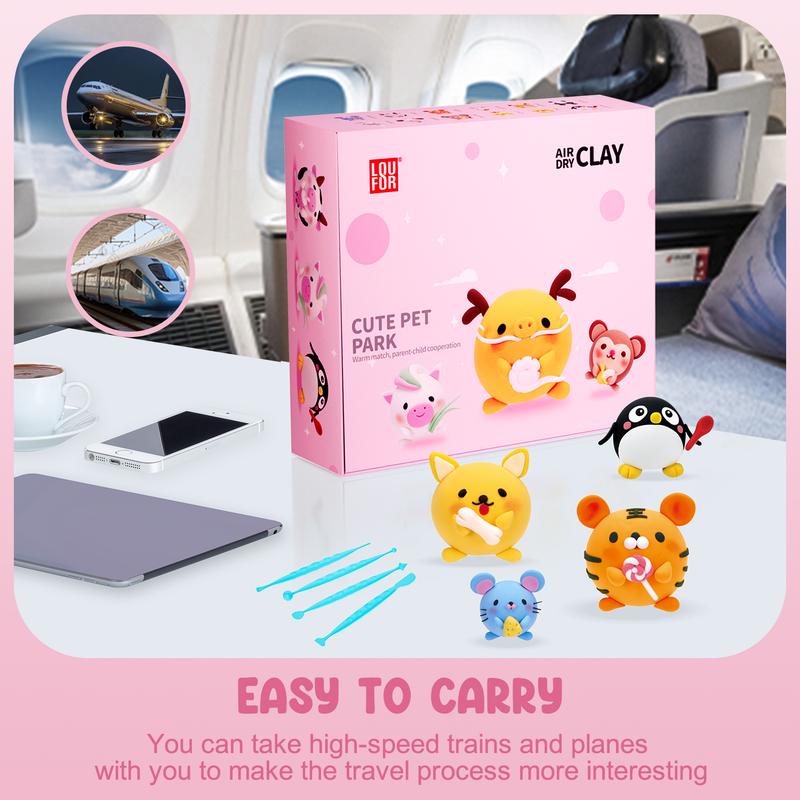 【LOUFOR】Air Dry Clay Kits - Modeling Clay for Kids, Ultra Light & Soft, Safe & Non-Toxic, DIY Airdryclay Kit with Sculpting Tools and Tutorials, Creatible Art Crafts Toys Gifts for Boys Girls，[XmasGifts]   Plastic Gift Set,Blackfriday,Christmas