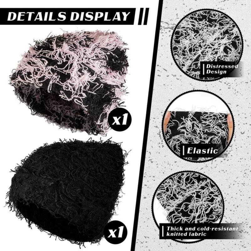 2026 New Arrival Distressed Knitted Fuzzy Beanie – Thick Warm Unisex Winter Hat for Outdoor Daily Wear, TikTokShopBlackFriday Christmas