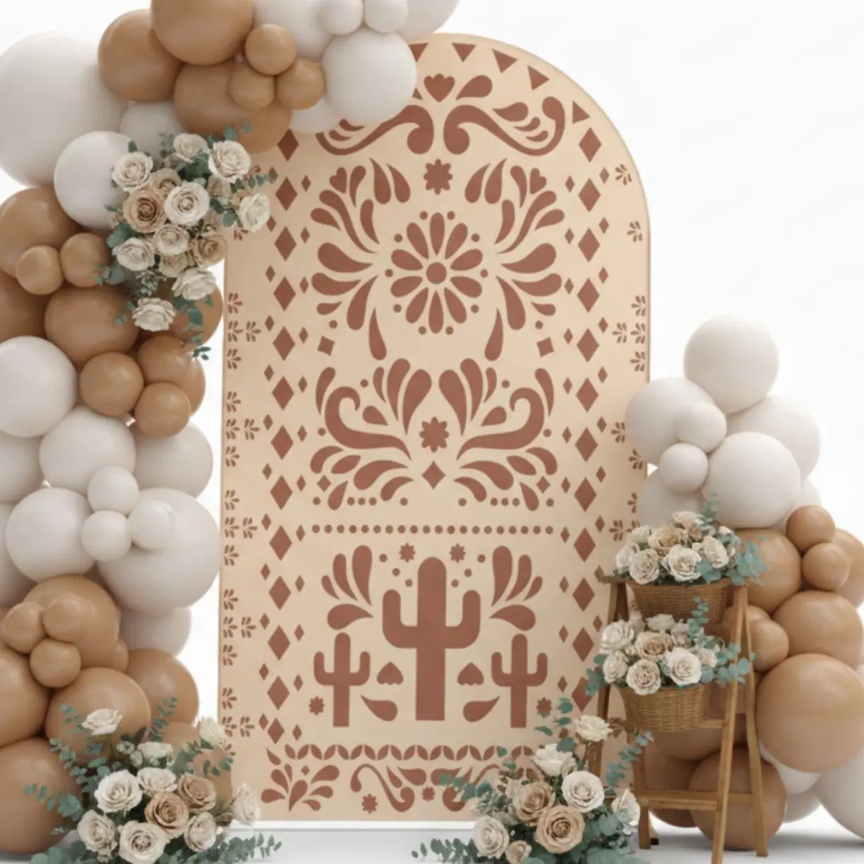 Cielito Lindo Arch Backdrop Cover Round Top Talavera Flower Design Doubleside Cover for Mexican Theme Fiesta Wedding Baby Shower Birthday Party Decor