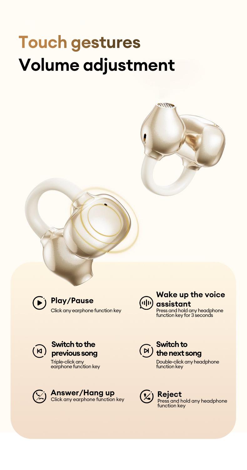 Earclip C7 Clip-on Design Wireless Earphones, Upgraded Panoramic Sound Headset, Comfortable Wearing & IPX5 Waterproof Sports Earbuds for Work, Fitness