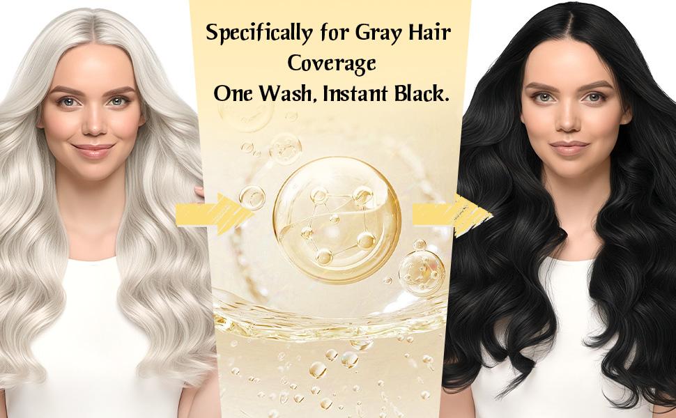 200ml 3-in-1 Black Hair Dye Shampoo Herbal Formula with Ginseng Covers Gray Hair Natural Plant Haircare for Salon-Quality Conditioner Gentle