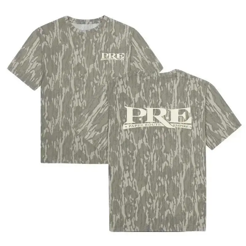 Mossy Oak Bottomland Camo PRE Shirt, Paper Route Empire Hip Hop Graphic Tee for Men Women, Young Dolph Memphis Streetwear Oversized Top