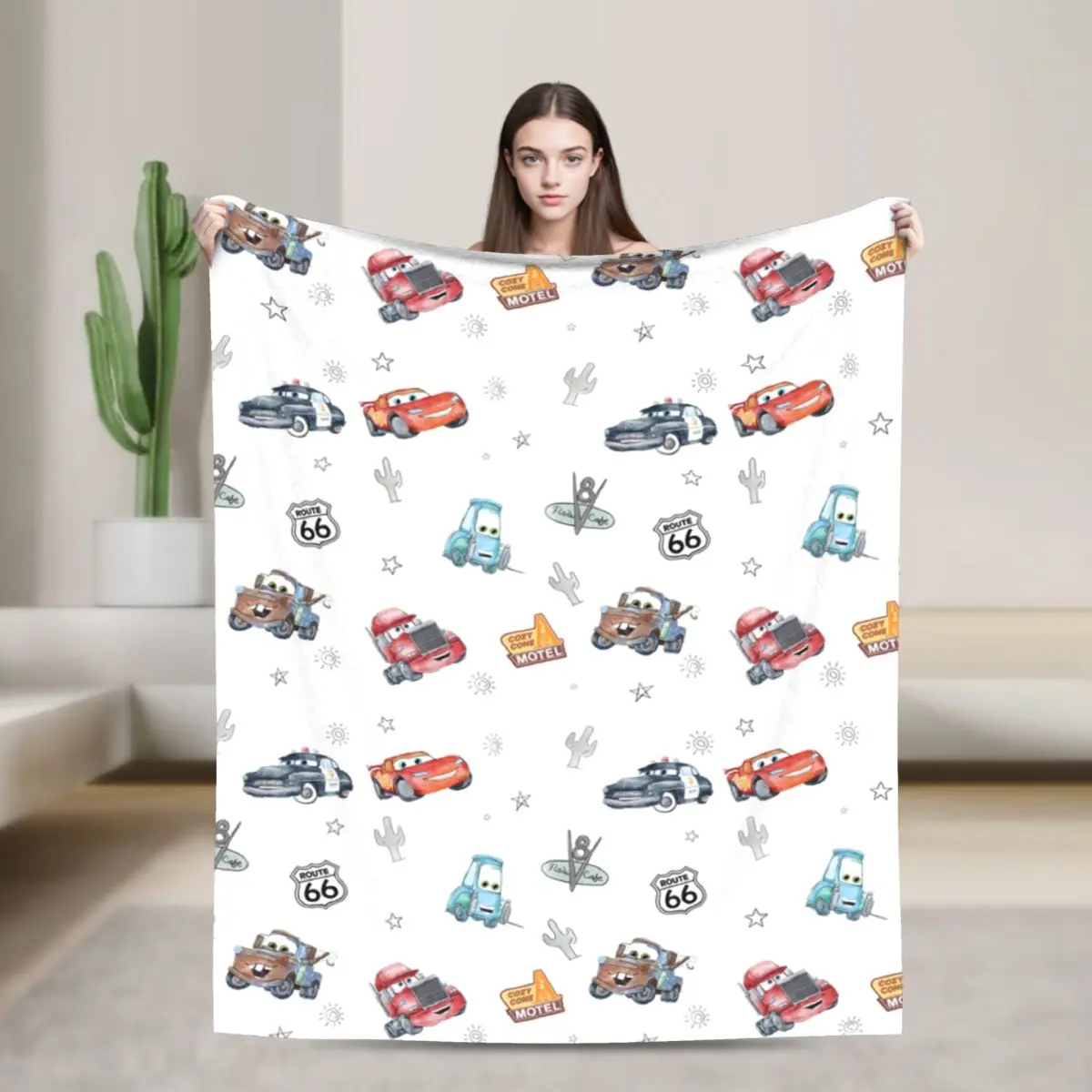 [SummerVibes] DISNEY CLASSIC Soft Funny Cars‌ Throw Blanket Route 66 Cars Blanket, Home Bedroom Decor