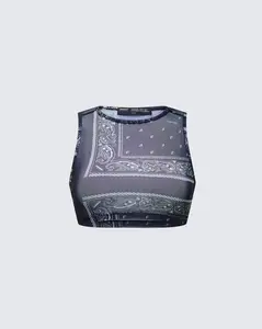 Rikku Black Bandana Mesh Crop Top
