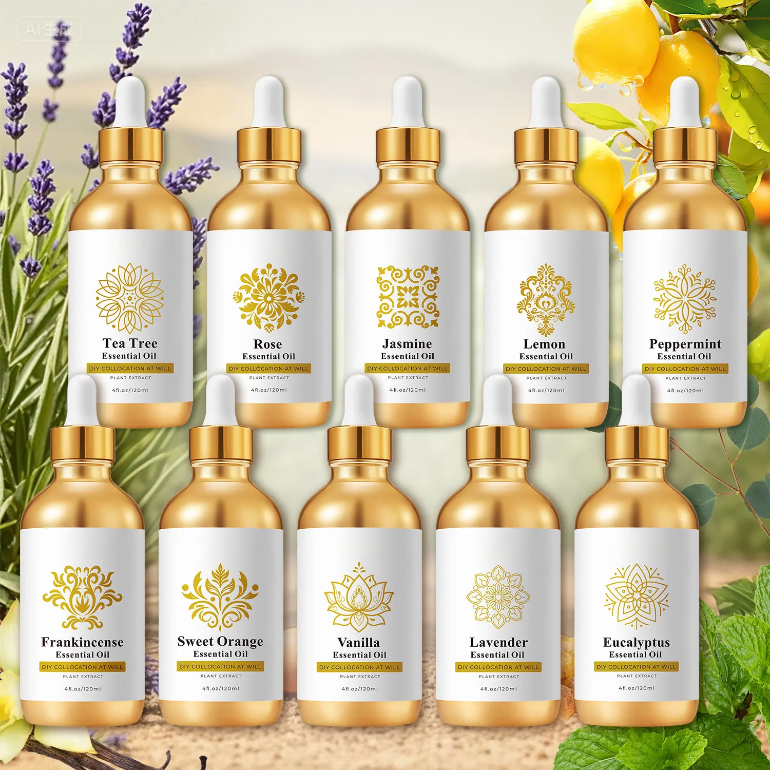 Lavender Lemon Eucalyptus Rose Essential Oil |  Massage Body Oil | Car Air Freshener, Soap Making, Scented Candles, Room Decor- Diffuser, Humidifier 120ml