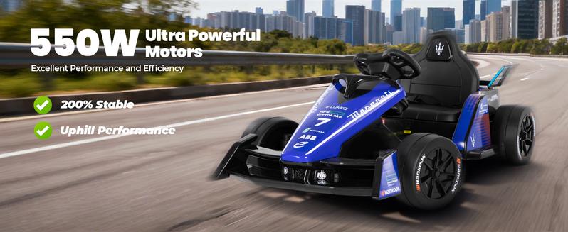 【Sophia & William】Kids 12V Electric Formula E Go Kart for Ages 3‑8 with Remote, 3 Speeds & Safety Belt, Outdoor Ride‑On Toy, Blue/Orange