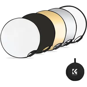 K&F CONCEPT 5-in-1 Light Reflector with Grip 22"(60cm) Photography Diffuser Collapsible Portable for Studio and Outdoor Lighting Gold Silver White Black Translucent
