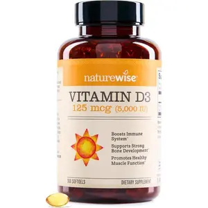 NatureWise Vitamin D3 5000iu (125 mcg) 1 Year Supply for Immune Support, Healthy Muscle Function, and Bone Health - Non-GMO, Gluten Free in Organic Extra Virgin Olive Oil, (Mini Softgel), 360 Count