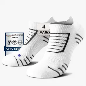 Men's Sports Socks 4 Pairs Autumn Winter Ankle Socks for Marathon Running Track Field Training Long Distance Running Sweat Wicking Breathable Anti Slip Shock Absorbent Thickened Towel Sole