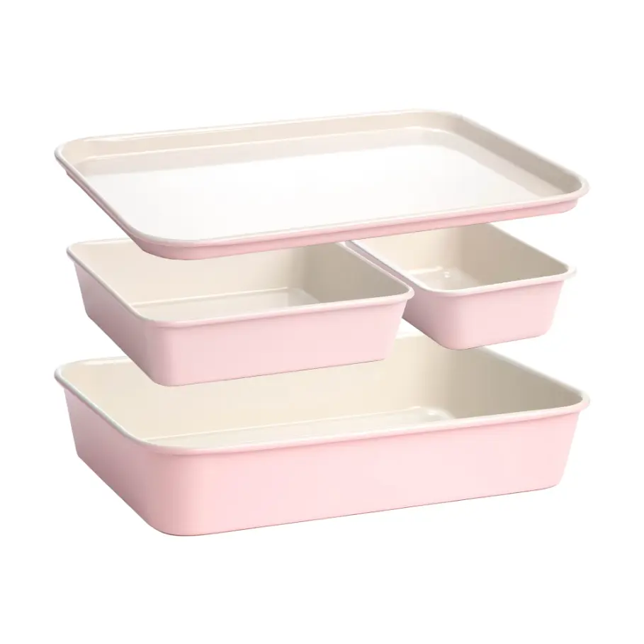 4-Piece Pink Ceramic Nonstick Bakeware Set – Baking, Cookie, Cake & Loaf Pans